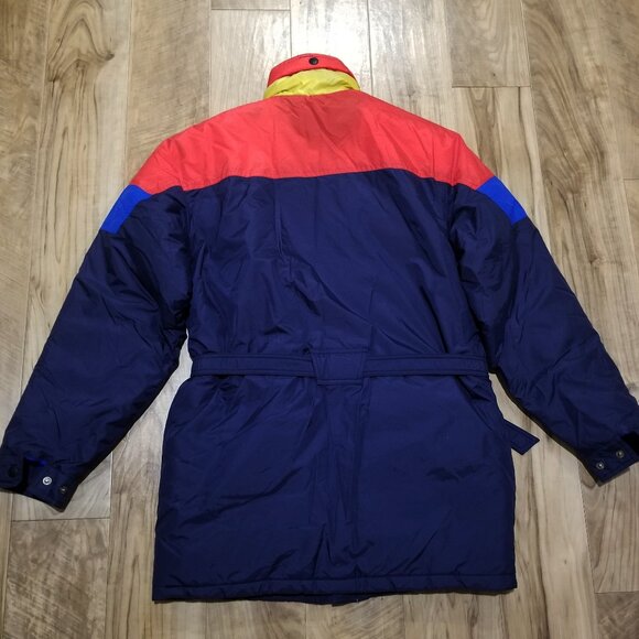 Vintage Colorblock Ski Coat Parka M Mens Retro Streetwear Belted Jacket SASSON - Picture 11 of 11